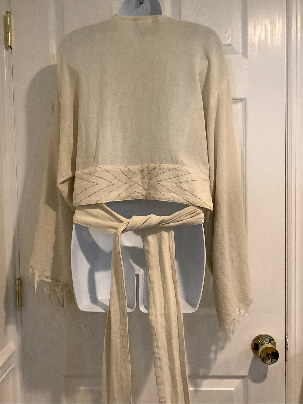 CHINTAMANI Cream 100% Cotton Fringe Indie Open Tie Front Bohemian Top/Jacket M - Picture 5 of 8